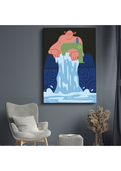 Yaratıcılık Akışı - Dikiş Makinesinden Dökülen Sular Kanvas Tablo