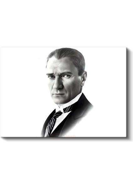 Beyaz Fonlu Atatürk - Siyah Beyaz Portre Kanvas Tablo fiyatları