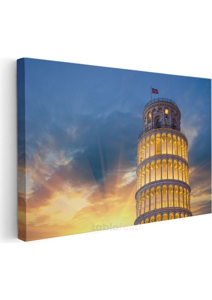 Pisa Kulesi - Günbatımı Işıkları Kanvas Tablo modelleri
