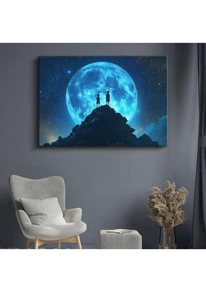 Mavi Düşler - Ay Işığında Gölgeleşen Silüetler Kanvas Tablo