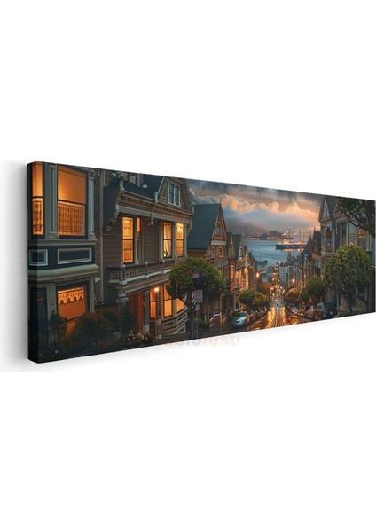 Viktoryen Evler - Akşam Işıklarında San Francisco Kanvas Tablo modelleri