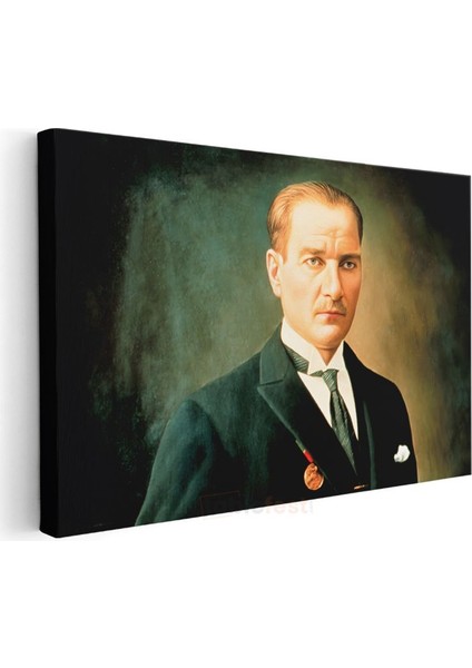 Yeşil Fonlu Atatürk - Madalyalı Resmi Portre Kanvas Tablo modelleri