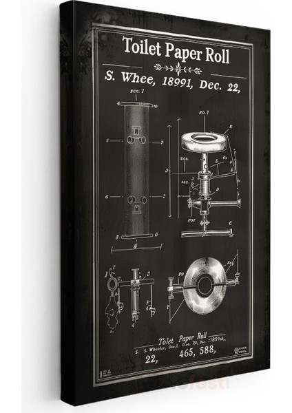 Tuvalet Kağıdı Rulosu - 1891 Endüstriyel Patent Kanvas Tablo modelleri