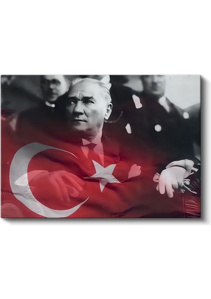 Bayrak Efektli Atatürk - Kırmızı Tonlu Portre Kanvas Tablo fiyatları