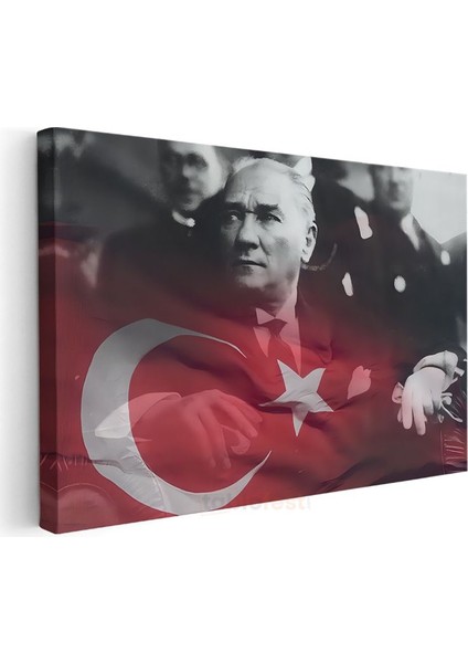 Bayrak Efektli Atatürk - Kırmızı Tonlu Portre Kanvas Tablo modelleri