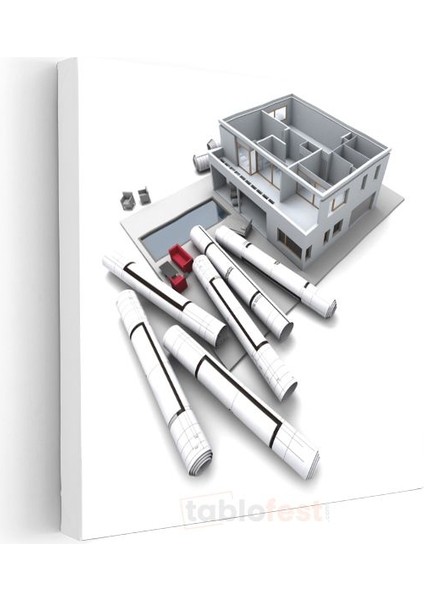 Mimar - Modern Villa Projesi ve Teknik Planlar Kanvas Tablo