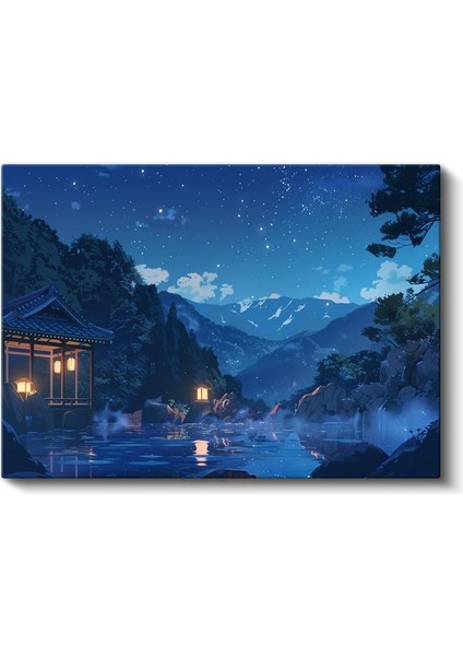 Dağ Onseni - Yıldızlı Gece Termal Havuz Anime Kanvas Tablo