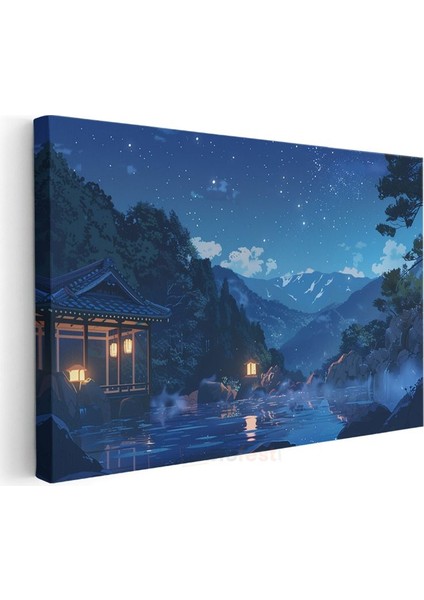 Dağ Onseni - Yıldızlı Gece Termal Havuz Anime Kanvas Tablo