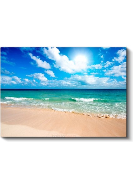 Turkuaz Sahil - Masmavi Deniz ve Altın Kumsal Kanvas Tablo fiyatları