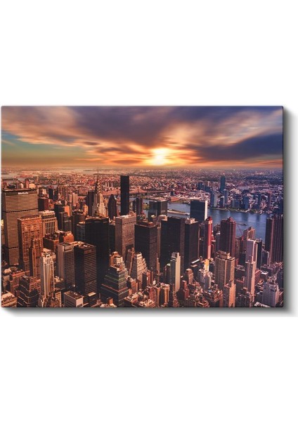 Manhattan Silüeti - Gün Batımı Işıkları Kanvas Tablo fiyatları
