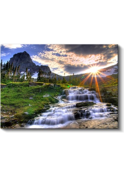 Dağ Şelalesi - Gün Doğumunda Akan Sular Kanvas Tablo fiyatları