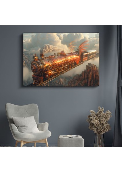 Gökyüzü Treni - Bulutlar Arasında Süzülen Fantastik Lokomotif Kanvas Tablo