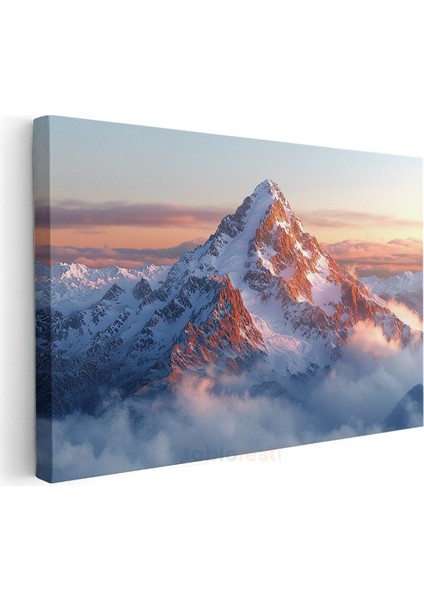 Karlı Dağ Zirvesi - Gün Batımında Işıldayan Muhteşem Doruklar Kanvas Tablo modelleri