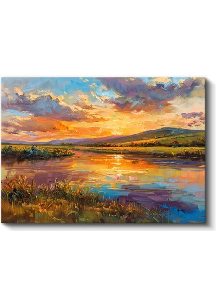 Alacakaranlık Manzarası - Göl Üzerinde Yansıyan Gün Batımı Renkleri Kanvas Tablo fiyatları