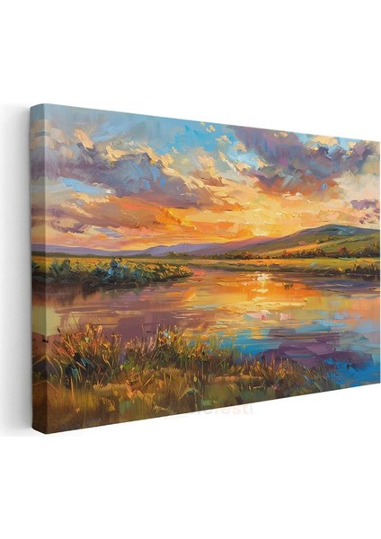 Alacakaranlık Manzarası - Göl Üzerinde Yansıyan Gün Batımı Renkleri Kanvas Tablo modelleri