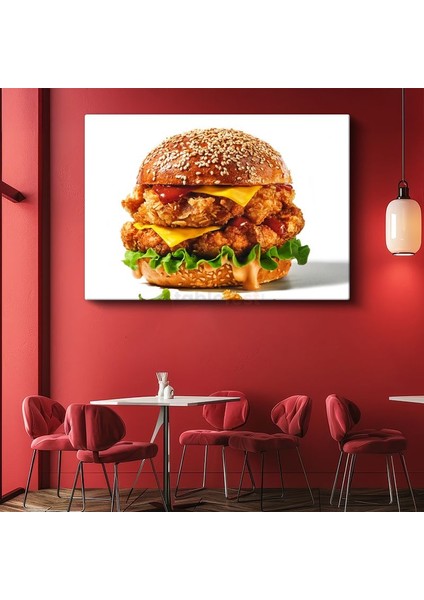 Çıtır Tavuk Burger - Susamlı Ekmekte Peynirli Lezzet Kanvas Tablo