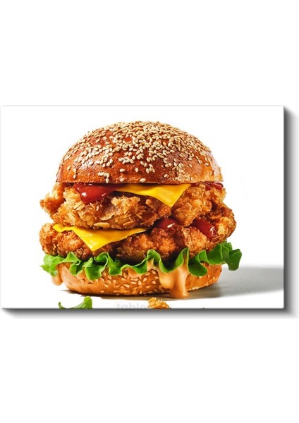 Çıtır Tavuk Burger - Susamlı Ekmekte Peynirli Lezzet Kanvas Tablo