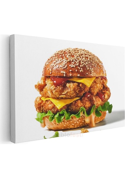 Çıtır Tavuk Burger - Susamlı Ekmekte Peynirli Lezzet Kanvas Tablo