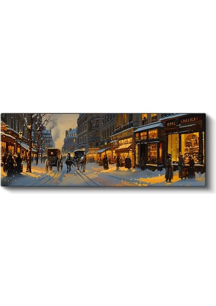 Paris Kışı - Atlı Arabalar ve Işıklı Dükkanlar Kanvas Tablo