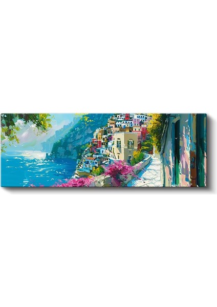 Amalfi Kıyısı - Renkli Evler ve Deniz Manzarası Kanvas Tablo fiyatları