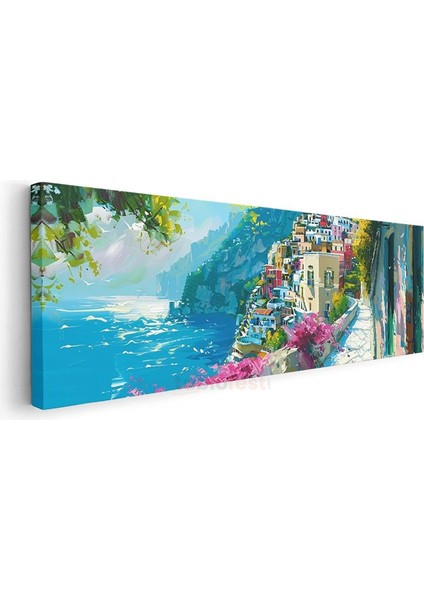 Amalfi Kıyısı - Renkli Evler ve Deniz Manzarası Kanvas Tablo modelleri
