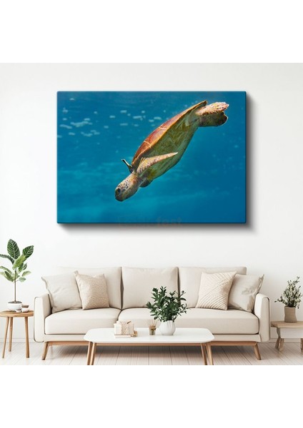 Deniz Kaplumbağası - Mavi Derinliklerde Süzülüş Kanvas Tablo