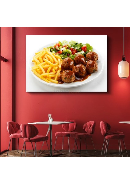 Ev Yapımı Köfte - Soslu Köfteler ve Patates Kızartması Kanvas Tablo