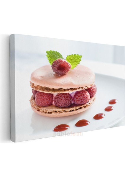 Ahududulu Macaron - Pembe Lezzet Kanvas Tablo