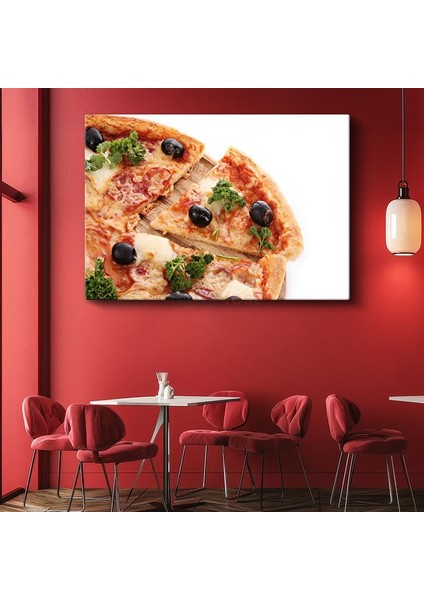 Italyan Pizzası - Zeytinli ve Peynirli Dilim Kanvas Tablo