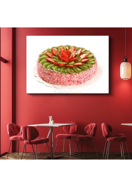 Meyve Şöleni - Çilek ve Kivi Dilimleriyle Süslenmiş Pasta Kanvas Tablo
