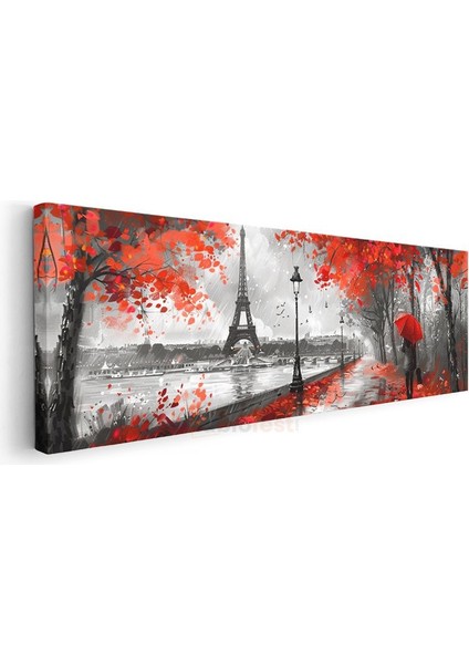 Paris Aşkı - Kırmızı Yapraklı Eyfel Manzarası Kanvas Tablo