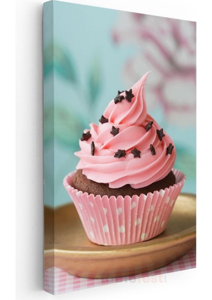 Pembe Cupcake - Yıldız Süslemeli Çikolatalı Tatlı Kanvas Tablo modelleri