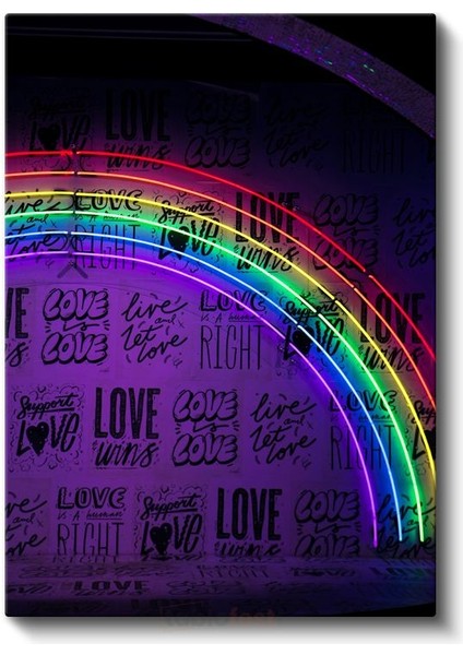 Love Wins - Neon Gökkuşağı Tipografi Kanvas Tablo fiyatları