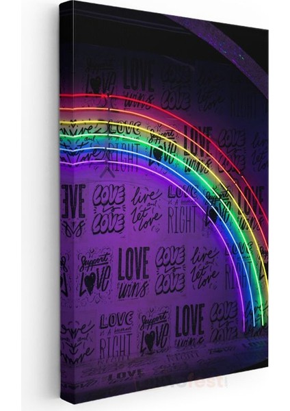 Love Wins - Neon Gökkuşağı Tipografi Kanvas Tablo modelleri