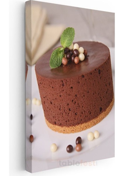 Çikolatalı Mousse Pasta - Nane Yapraklı Gurme Tatlı Kanvas Tablo