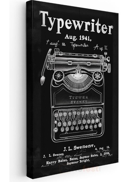 Daktilo Üstten Görünüm - 1941 Yazı Makinesi Tasarımı Kanvas Tablo