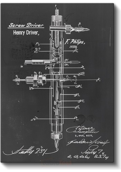 Tornavida Teknik Çizimi - Henry Driver Imzalı Alet Tasarımı Kanvas Tablo fiyatları