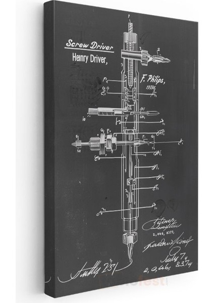 Tornavida Teknik Çizimi - Henry Driver Imzalı Alet Tasarımı Kanvas Tablo modelleri