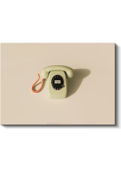 Krem Çevirmeli Telefon - Retro Iletişim Ikonu Kanvas Tablo
