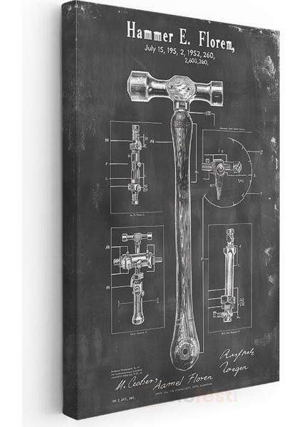 Çekiç Patenti - 1952 Tarihli Vintage El Aleti Tasarımı Kanvas Tablo modelleri