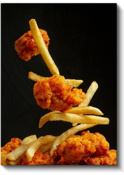 Çıtır Tavuk ve Patates - Havada Asılı Fast Food Ziyafeti Kanvas Tablo