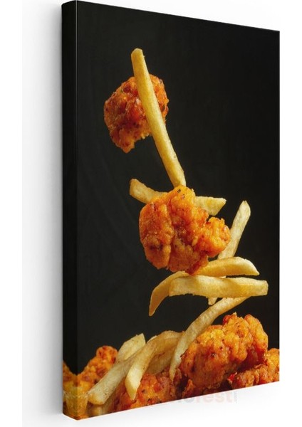 Çıtır Tavuk ve Patates - Havada Asılı Fast Food Ziyafeti Kanvas Tablo