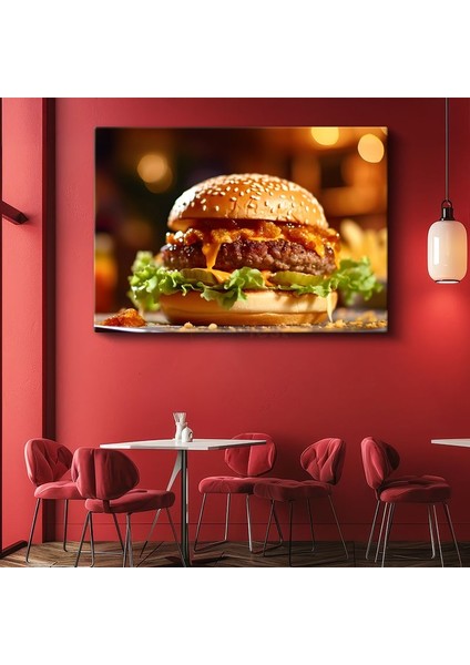 Altın Burger - Sıcak Servis Edilmiş Gurme Lezzet Kanvas Tablo