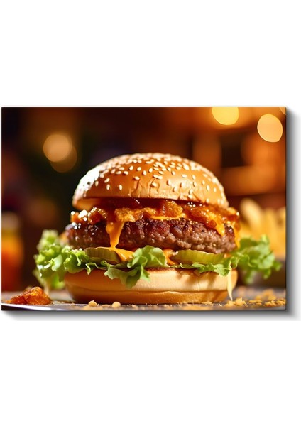 Altın Burger - Sıcak Servis Edilmiş Gurme Lezzet Kanvas Tablo