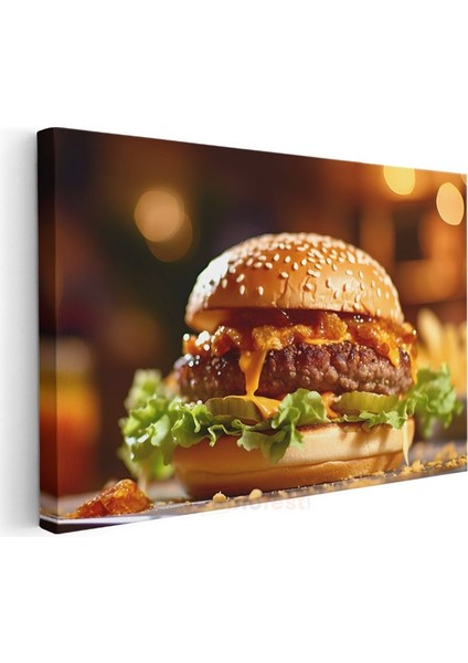 Altın Burger - Sıcak Servis Edilmiş Gurme Lezzet Kanvas Tablo