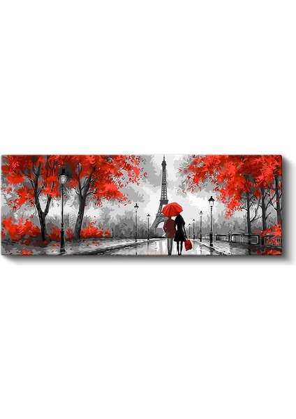 Kırmızı Paris - Şemsiyeli Çift ve Eyfel Kanvas Tablo