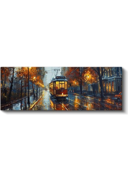 Sonbahar Tramvayı - Yağmurlu Akşam Sokağı Kanvas Tablo