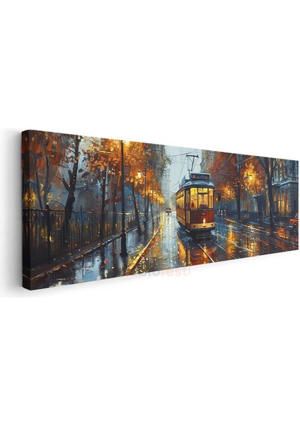 Sonbahar Tramvayı - Yağmurlu Akşam Sokağı Kanvas Tablo