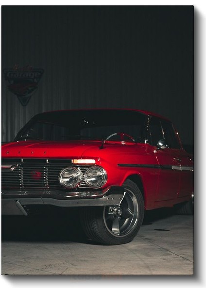 Chevrolet Impala - Kırmızı Klasik Amerikan Muscle Car Kanvas Tablo fiyatları