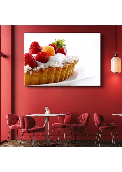 Meyveli Tart - Taze Ahududu ve Çilek ile Bezeli Kanvas Tablo